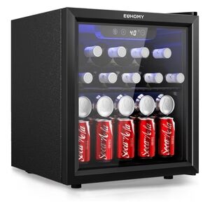 EUHOMY 48 Can Beverage Refrigerator cooler-Mini Fridge Glass Door for Beer Drink